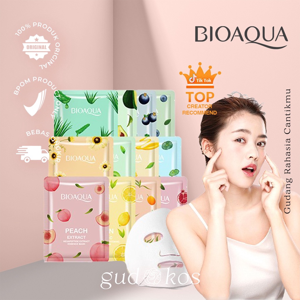[BPOM] BIOAQUA Face Sheet Mask / Natural Essence Brightening Hydrating Soothing Acne - Masker Wajah