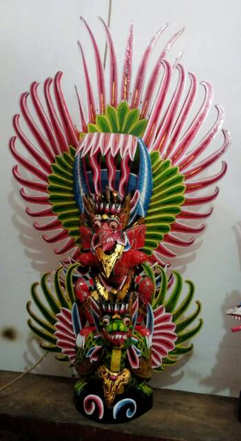 Patung Garuda Wisnu Kencana Naik Naga Dari Kayu Warna Warni Handmade 1 Meter