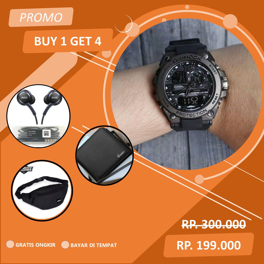 Paket Ganteng Jam Tangan GST 8600 Bonus Tas, Headset