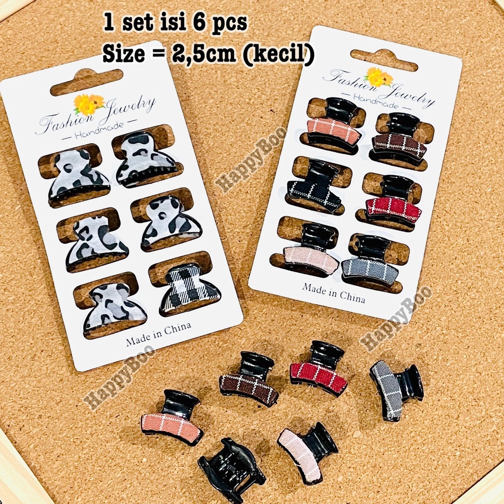 Jepit rambut kecil kutu set isi 6 pattern kain jk6 jepit rambut set mini