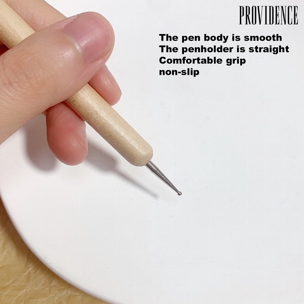 Providence 5pcs / Set Pen Dotting Nail Art Profesional Kepala Ganda Gagang Kayu Ergonomis