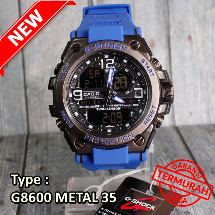 G Shock Metal pala besi GST-8600 Tali biru , jam tangan pria anti air