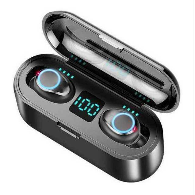 TWS EARPHONE WIRELESS BLUETOOTH 5.0 LED POWERBANK DOCK 2000mAh BY ZEBRA - F9-2