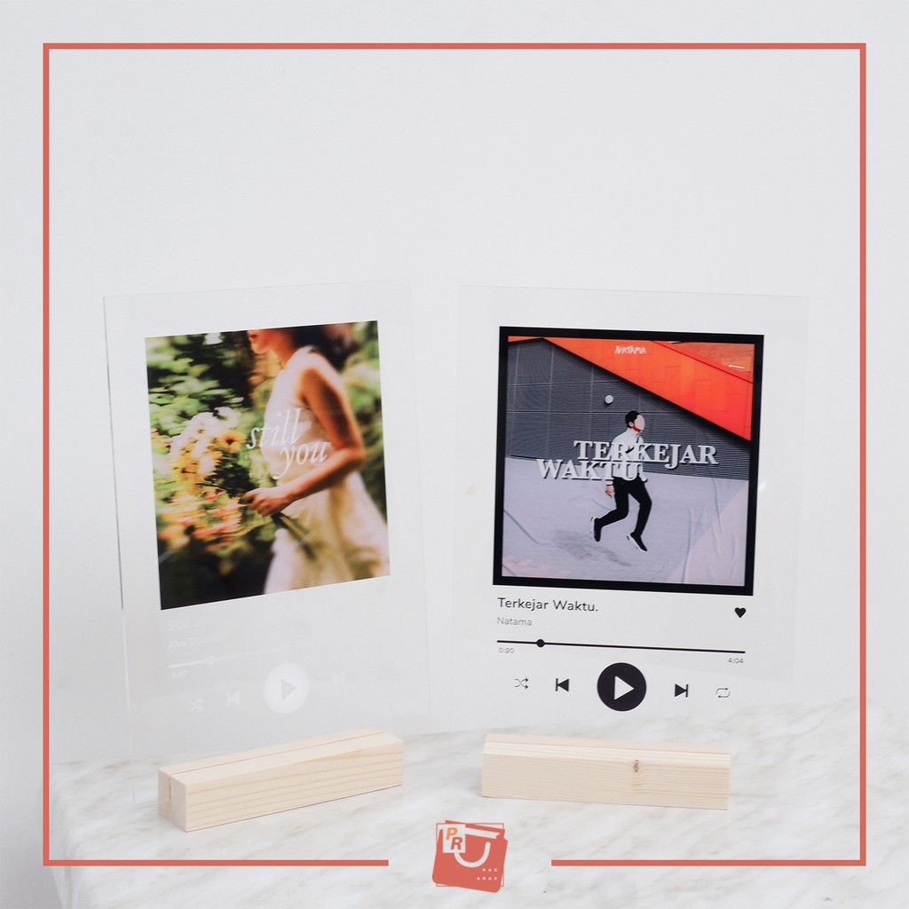 DISC% Custom Acrylic Spotify Song Album Art Dengan Stand Kayu