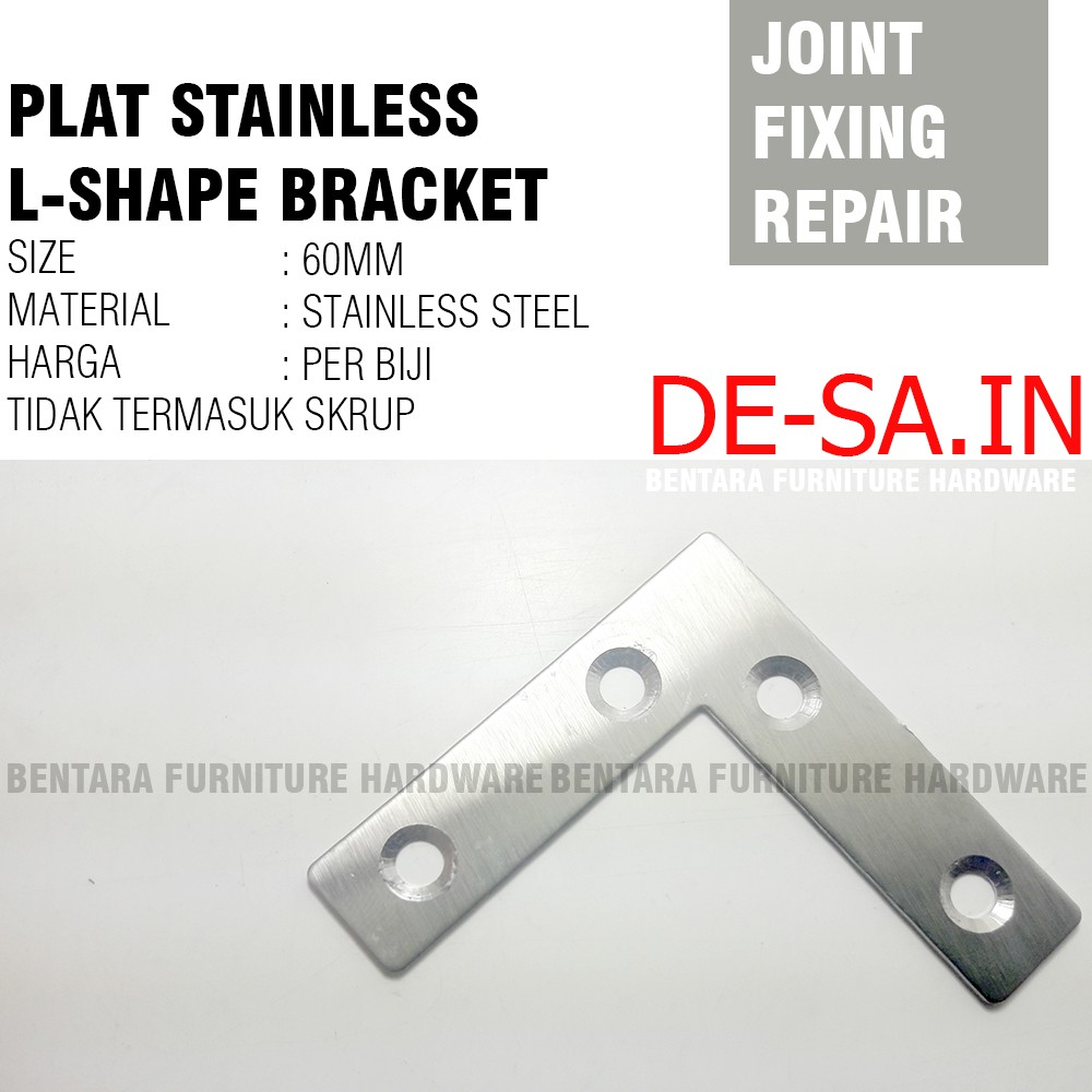 60MM Plat L-Shape Stainless Steel - Bracket Flat Reparasi Joint Fixing Repair