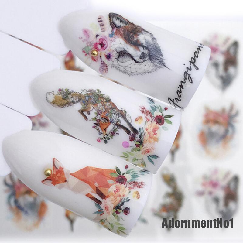 (Adornmentno1) 2pcs Stiker Kuku Motif Serigala Untuk Nail Art