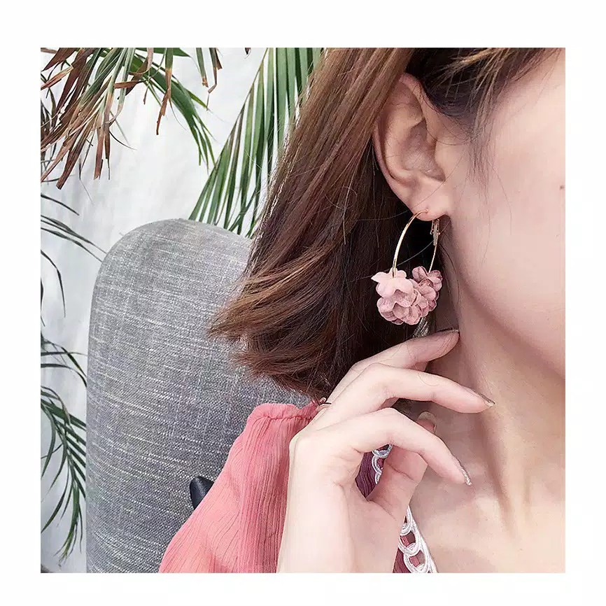 Anting Bulat Bunga Panjang Model Bunga Gaya Korea Untuk Wanita