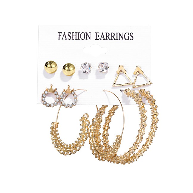 LRC Anting Set Fashion Color Mixing Diamond Diamond Crown Earring Set K36029