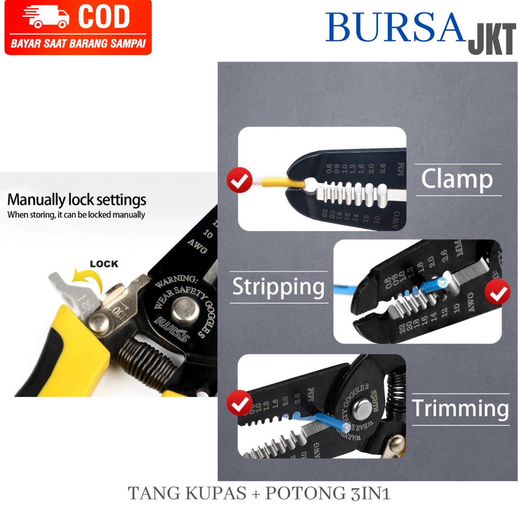 TANG POTONG &amp; KUPAS 7 INCH POTONG KABEL 3IN1 WIRE CABLE STRIPER PLIERS