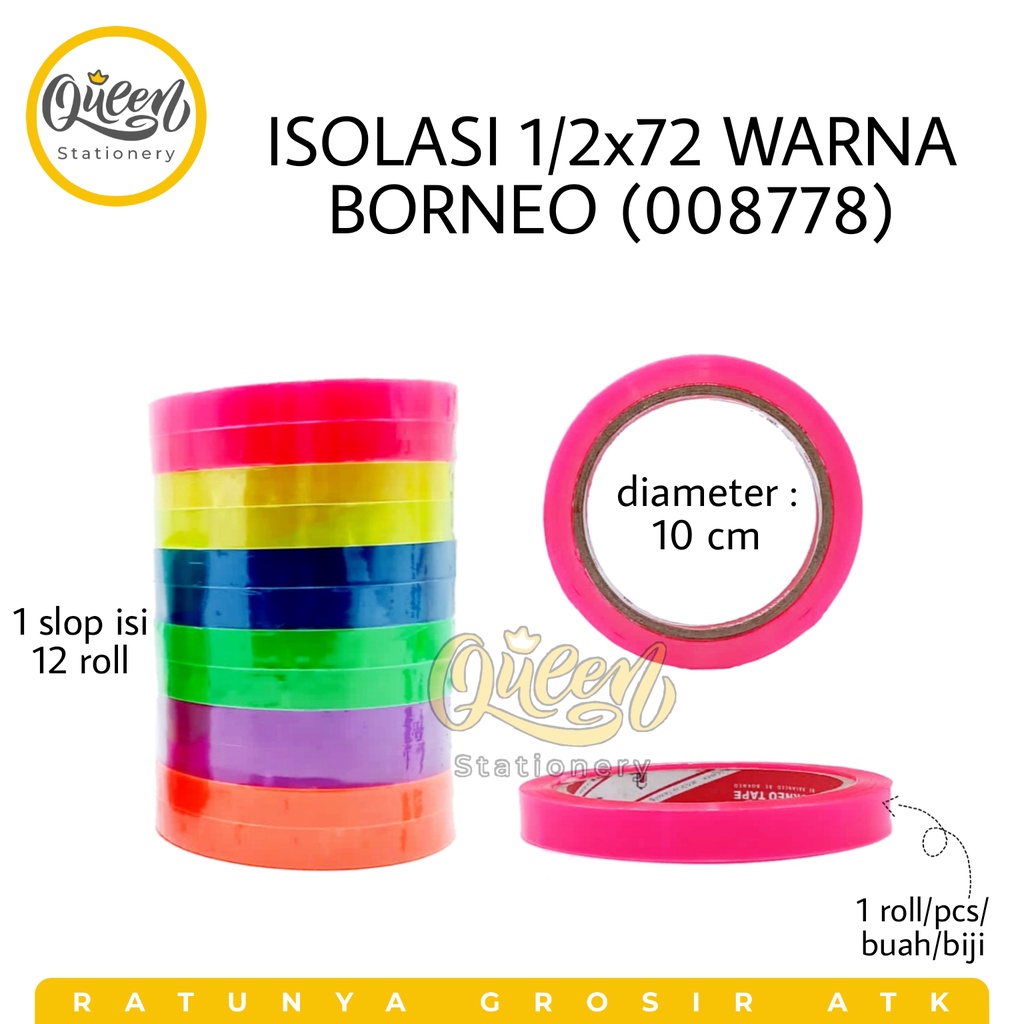 

1 PCS ISOLASI 1/2X72 WARNA BORNEO / SOLASI KECIL / ISOLASI PELANGI (008778)