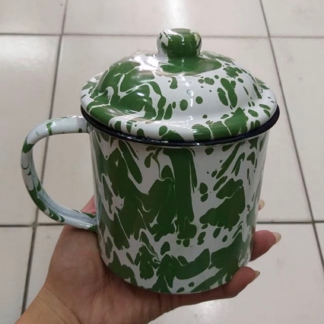 Jual Gelas Cangkir Mug Jadul Seng Blurik Blirik Mega Mendung Retro Kuno Enamel Cafe Besi Kaleng 7475