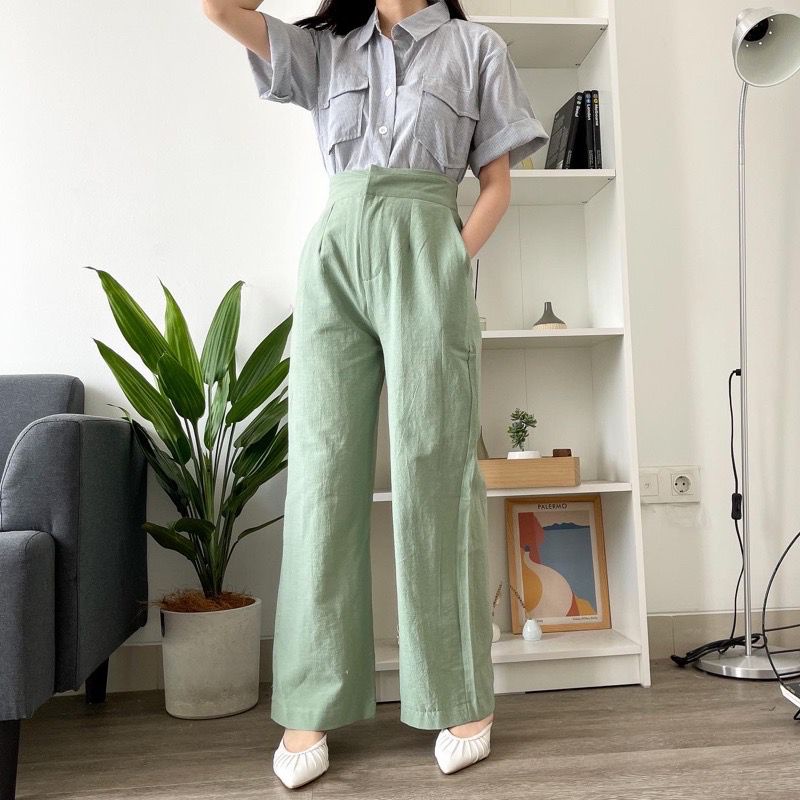 lookatmeofficial • Celana Kulot Linen Jeju Highwaist Basic Wide Leg Cullote