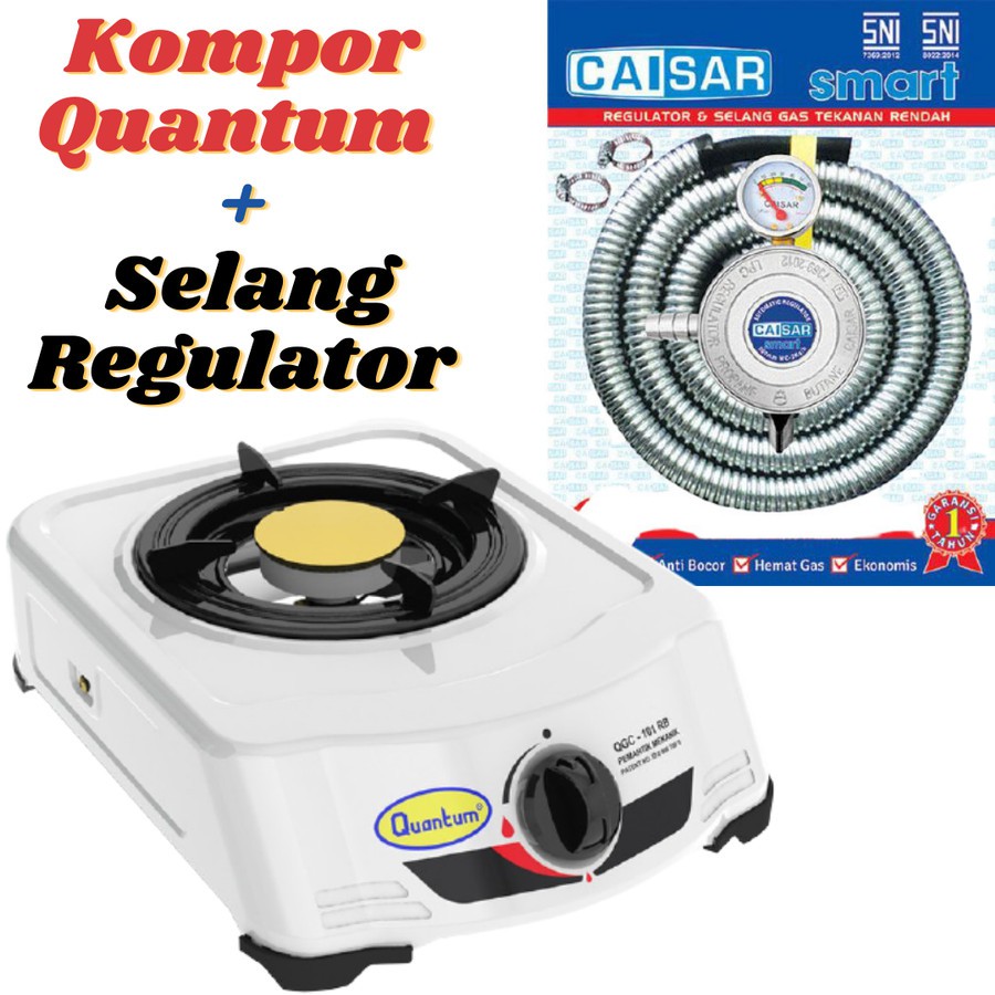 KOMPOR GAS QUANTUM QGC-101RB PAKET REGULATOR SELANG KOMPOR GAS PUTIH