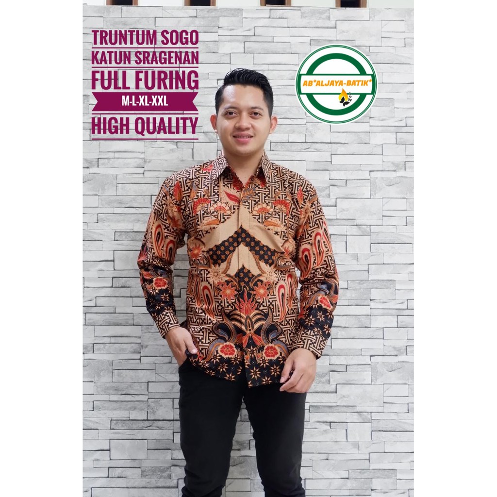 TRUNTUM SOGO Kemeja Batik Pria Lengan Panjang Katun Halus FULL FURING Batik Aljaya