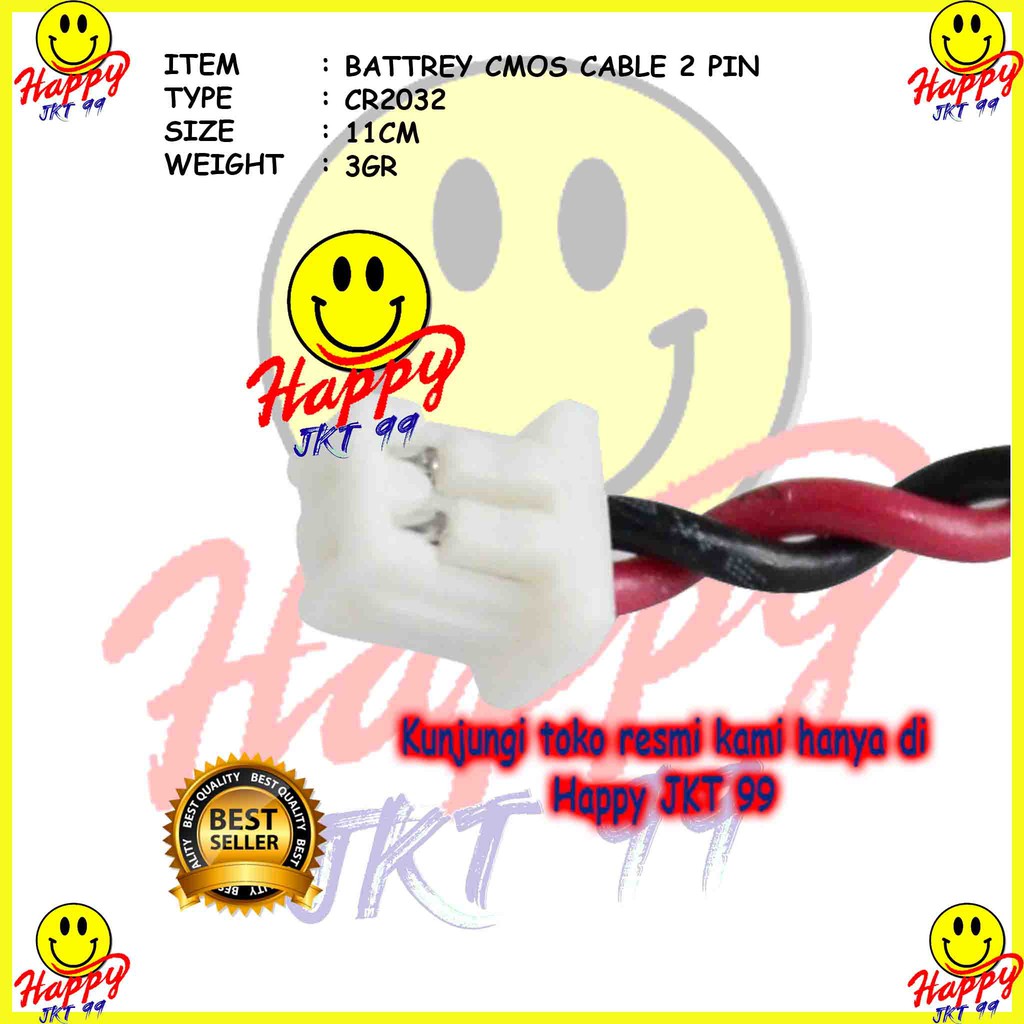 [ HAPPY JKT 99 ] BATERAI BIOS CMOS CR2032 CABLE KABEL UNIVERSAL UNTUK LAPTOP 2 PIN 2PIN