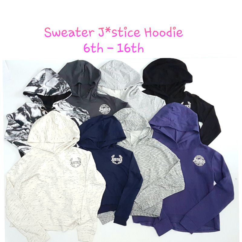 RESTOCK 6-16th. Sweater justice topi hoodie polos  ungu purple anak jaket branded jumbo