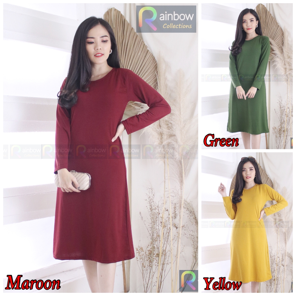 DRESS / LONG DRESS MAVY MAXI POLOS SPANDEX SOFT - TANGAN PANJANG