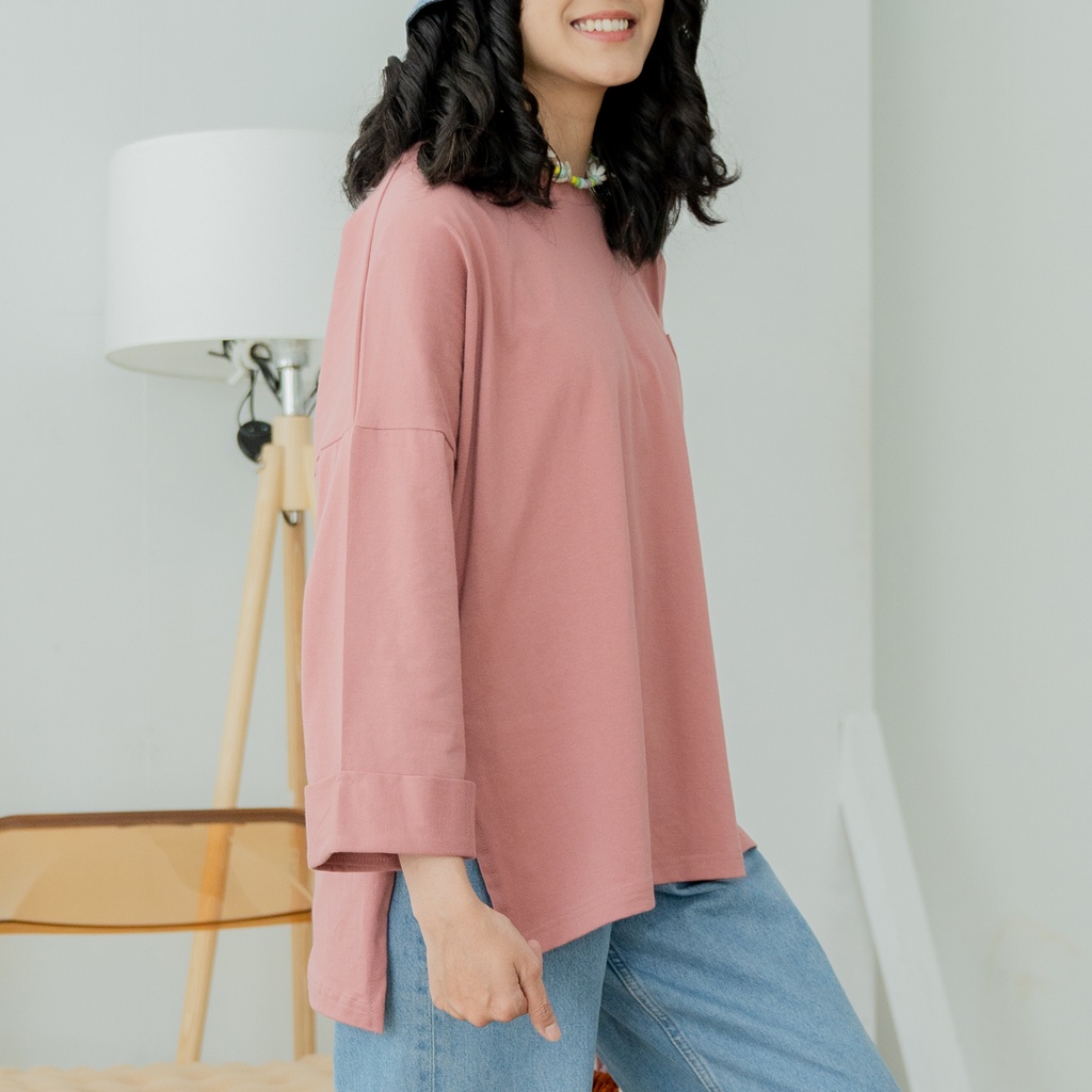 ANSSY - Rumi Oversize Pocket Tshirt Dusty Rose - Kaos Lengan Panjang Wanita