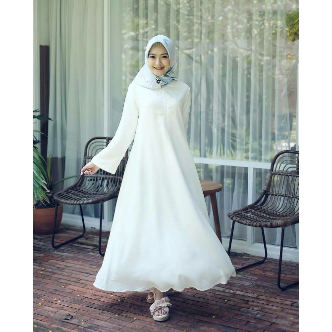 TERANYAR  Gamis putih / Gamis polos busui / Baju pengajian murah : White dress   TP TERMURAH