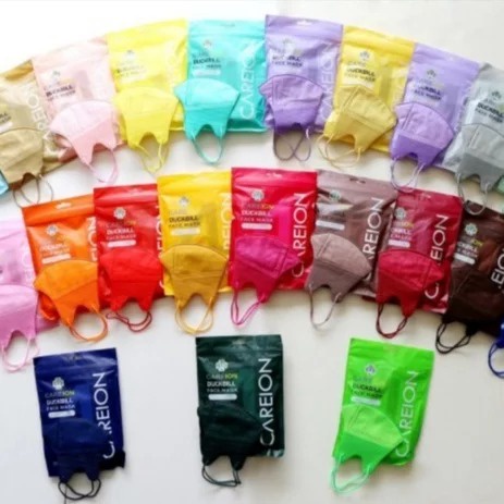 Masker Duckbill Careion Warna Warni Kemasan Plastik Klip 4 Ply -  Isi 10 Pcs Emboss