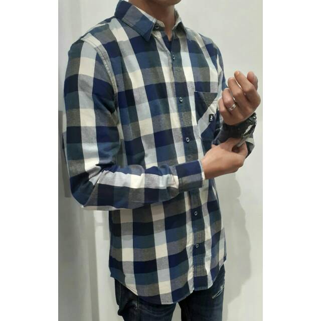 Kemeja flanel pria 3SECOND NEW HIJAU ORIGINAL