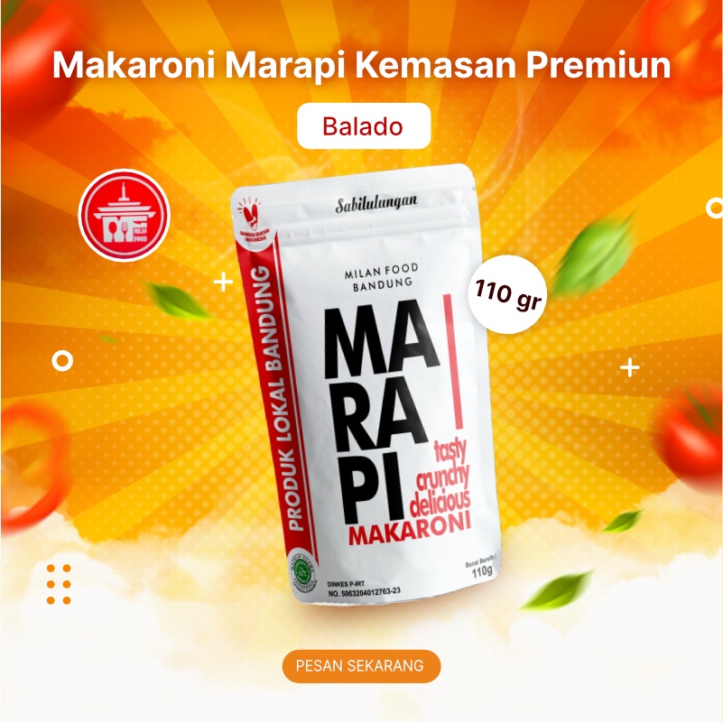 

Makaroni Marapi Premium Balado Pedas Milan Food 110gr Cemilan Makanan Ringan Gurih Bandung