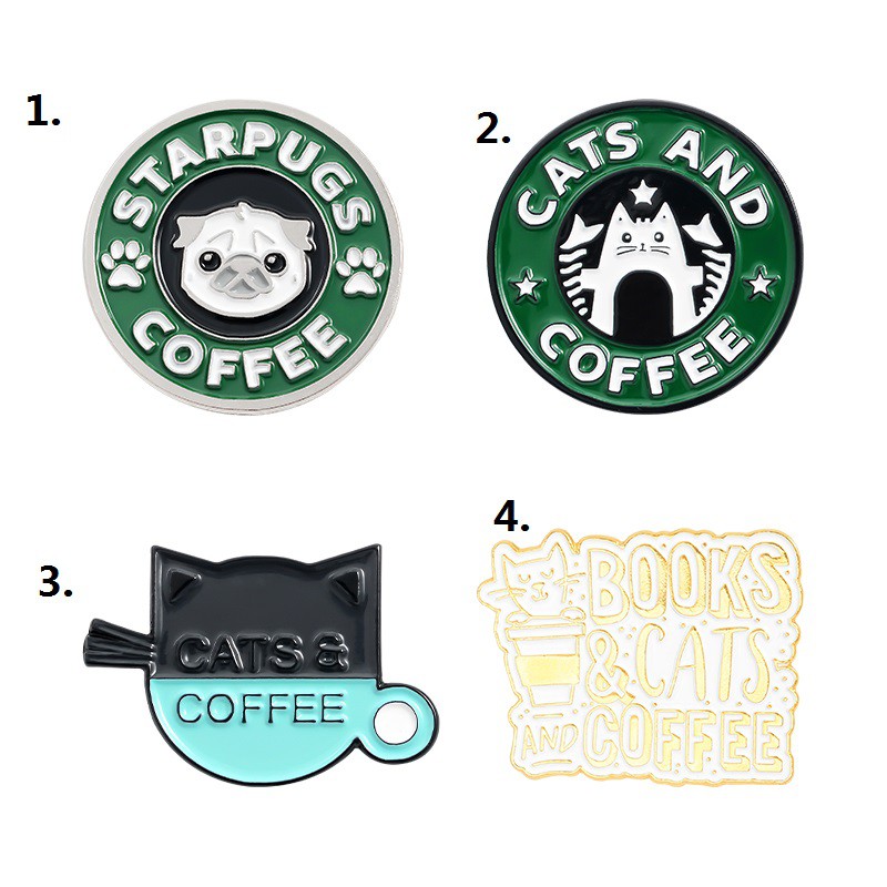 Bros Pin Enamel Bentuk Kucing / Anjing / Kucing / Kopi Untuk Aksesoris Tas / Pakaian