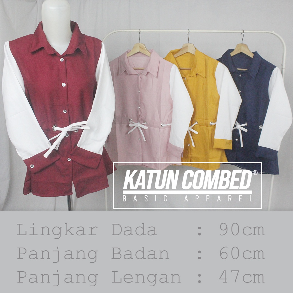 Kemeja Wanita Kombinasi Warna Lengan Panjang Model Korean Style-2