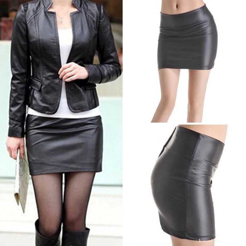 Wanita Sexy Bodycon Mini Rok Kulit Imitasi Zip Tinggi Wasit Rok Mini Pendek S-3XL SHM4For Hot Sale