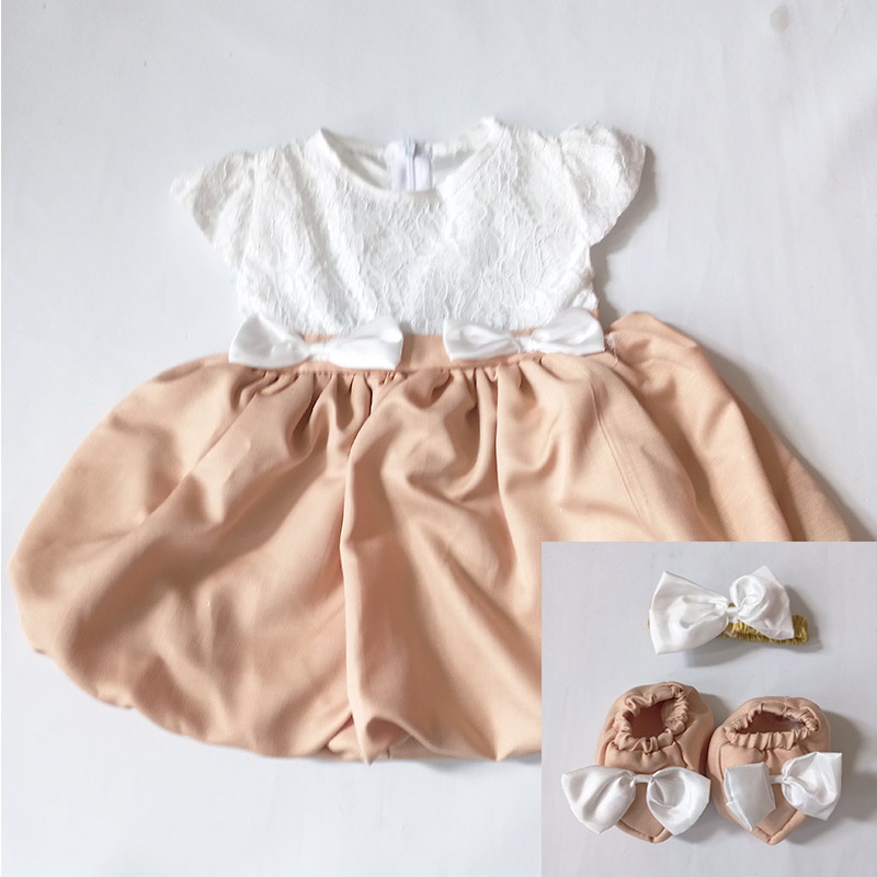 Gaun Bayi Newborn 0 6 bulan Terbaru 2022 1 Set Sepatu Bandana Dress Baby Perempuan Baru Lahir Rok Balon Baju Pesta Import Cantik Korea KA122