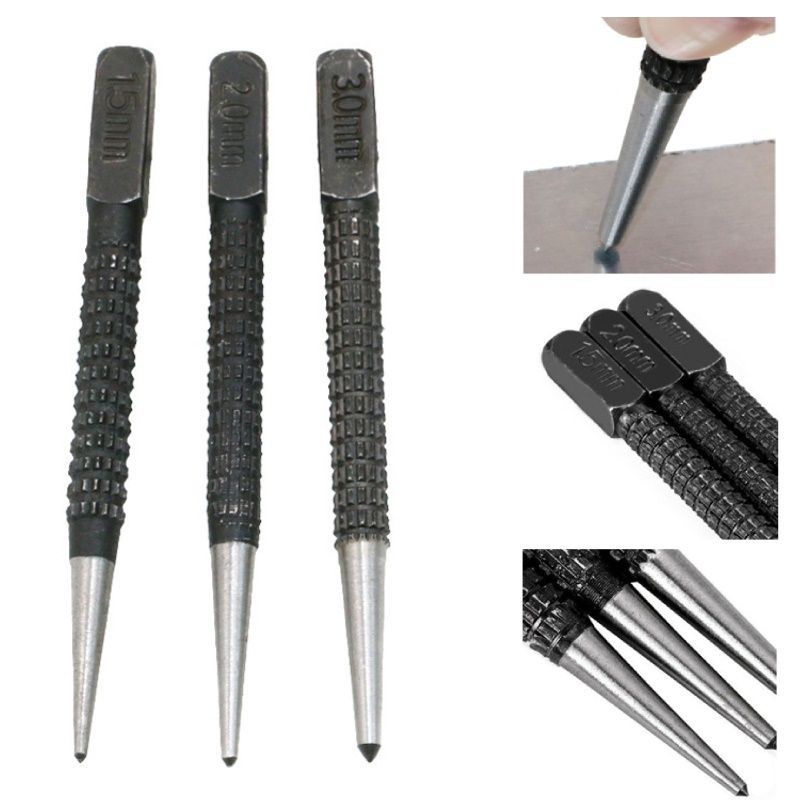 3pcs Penanda Titik Bor Alat Drip Center Punch Set Metal Drill Pointer