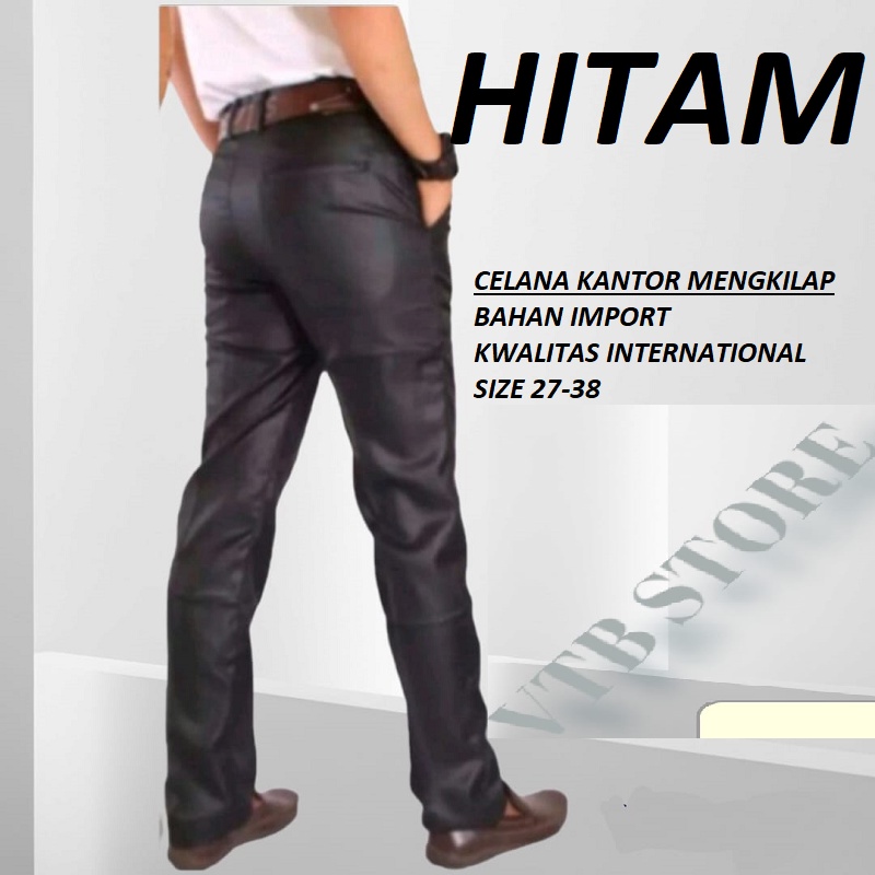 Celana Bahan Dasar Mengkilap Metalik Slimfit Kerja Kantor Formal / NDS