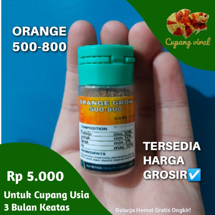 Pelet Orange (Grow) 500-800 (Kemasan Tester)