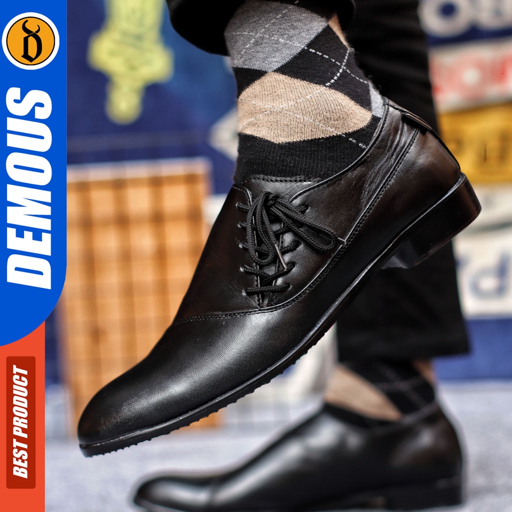 Sepatu Pantofel Pria Sepatu Formal Pria Kulit Asli Tali Sepatu Pantopel Hitam Kerja Kantor DEMOUS MEGAN