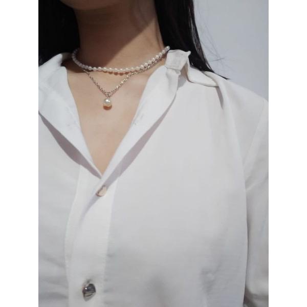 Senada Victory Kalung Layers Liontin Mutiara Kalung Elegant Aksesoris Wanita SKM007