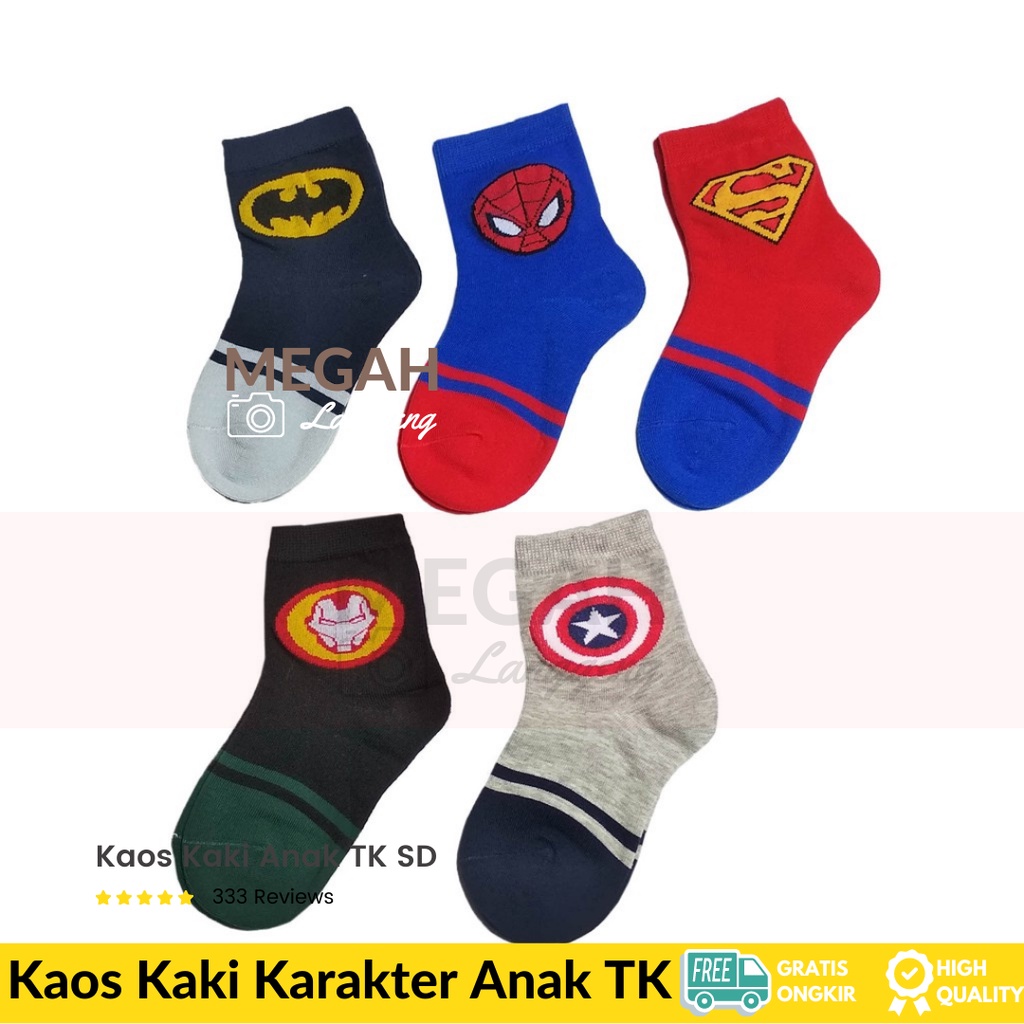 [5 Pairs] kaos kaki superhero - kaos kaki anak tk laki laki - Kaos kaki Anak Laki-Laki kaus kaki sekolah TK SD motif -Batman Spiderman Printed Cotton Socks Kaus kaki katun anak untuk bayi -kaus kaki kartun anak-anak dan kaos kaki bayi lucu pria wanita