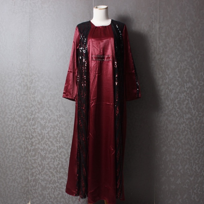 KAFTAN LACE SATIN SILK PREMIUM KAFTAN KONDANGAN MEWAH WARNA MERAH MAROON