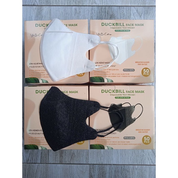 Masker Duckbil Garis Ynb Embos Hitam Putih 1 pak isi 50 pcs
