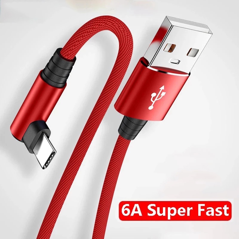 6a 90 Degree Kabel Data / Charger USB Tipe C Siku Fast Charging Untuk Samsung / Xiaomi / Huawei / VIVO / OPPO