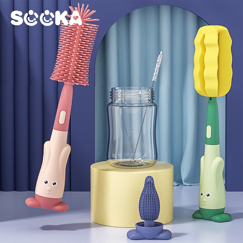 SOOKA Sikat Silikon Pembersih Botol Susu Bayi 3 in 1Multifungsi -  Silicone Bottle Brush  Sikat Silikon Botol Nipple Dot/  Anti Bakteri Silicone Brush BPA Free SK-ECC1084