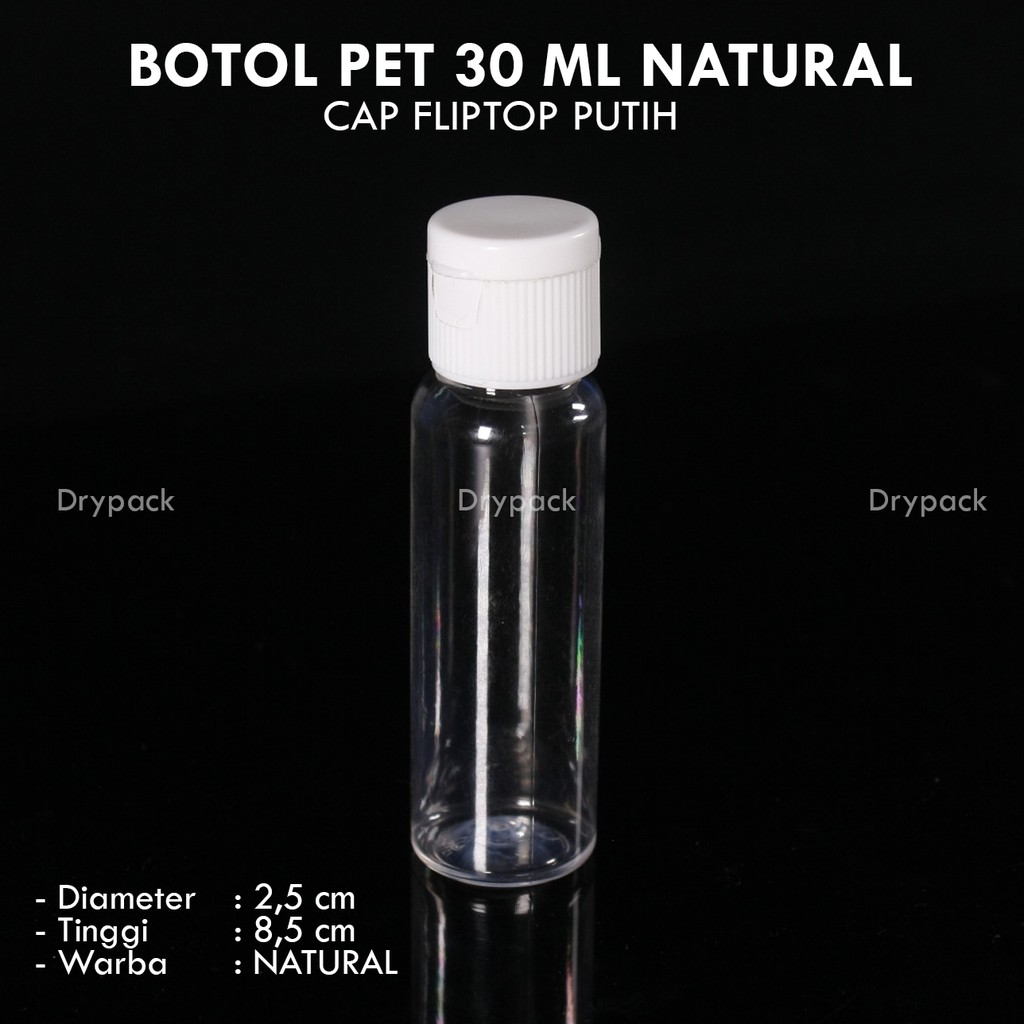 Botol PET Round 30 ml Natural Fliptop Tutup Putih