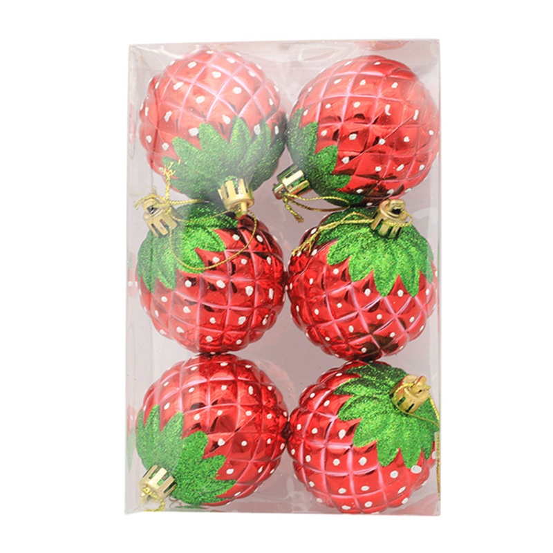 6pcs / set Ornamen Liontin Bentuk Strawberry Untuk Dekorasi Pohon Natal