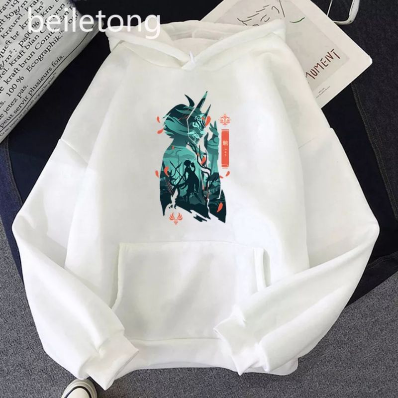 Kazuha hoodie Genshin Impack Sweatshirt Gambar cetak kartun Kazuha Kaedhara hoodie atasan lengan pan