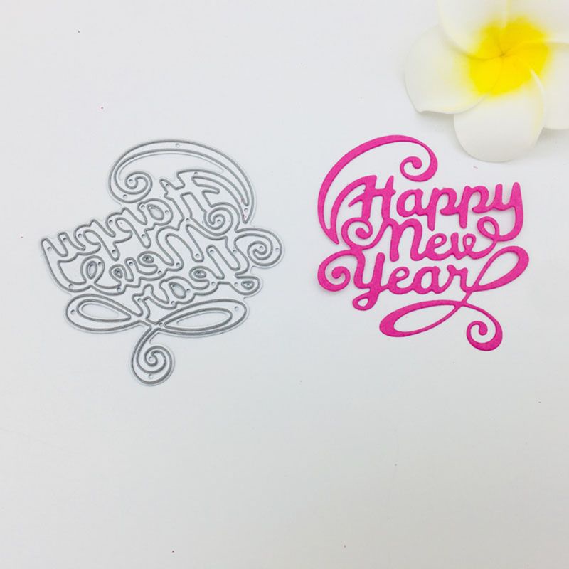 Zzz Cetakan Stensil Cutting Dies Motif Happy New Year Bahan Metal Untuk Scrapbook / Craft DIY