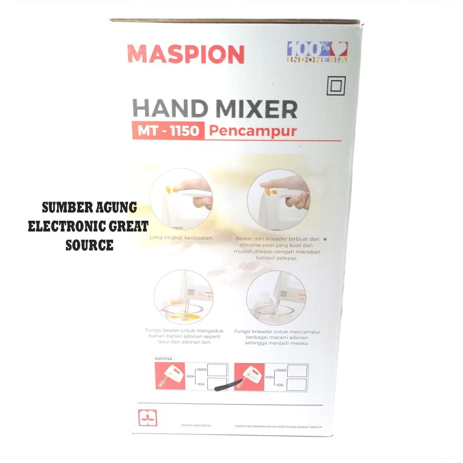 Maspion MT1150 1150 Hand Mixer Mikser Pengaduk Adonan Roti Bergaransi