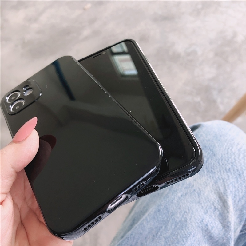 Soft Case TPU Glossy Premium Warna Hitam Untuk iPhone 14 13 12 11 Pro X XS MAX XR Se207 8 Plus