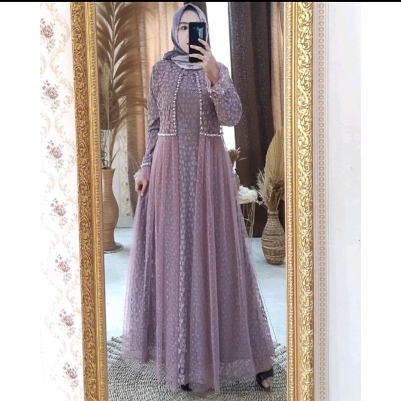 Dress pesta premium/Aurel dress pesta/Gamis brokat Malika Lace import