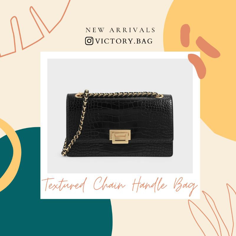 Tas Wanita Charles and Keith CK Textured Chain Handle Bag Tas Sling Bag