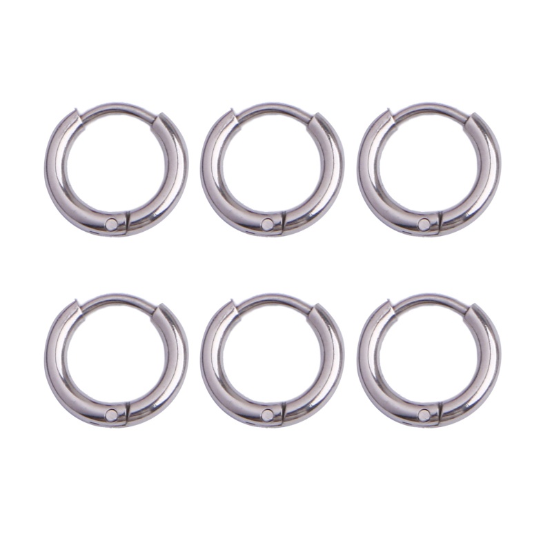 Siy 6Pcs Anting Bulat Bahan Stainless Steel Warna Silver Gaya Hip Hop Untuk Wanita