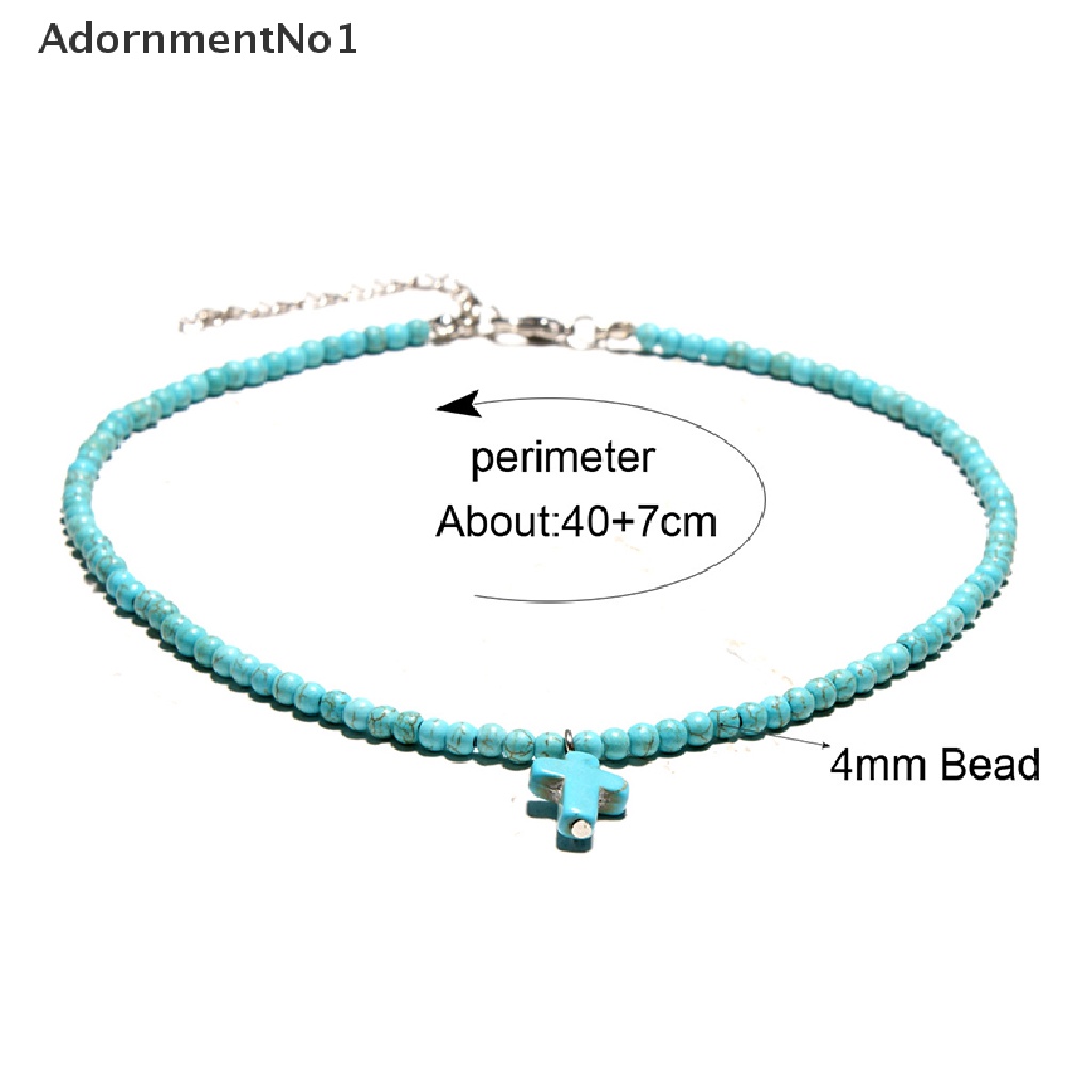 (AdornmentNo1) Kalung Choker Rantai Fashion Gaya Bohemia Motif Salib + Batu Turquoise Untuk Wanita / Pantai